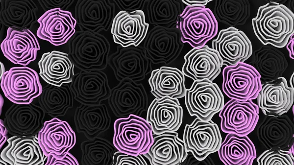 Wzór z czarne, białe i fioletowe kwiaty — Zdjęcie stockowe