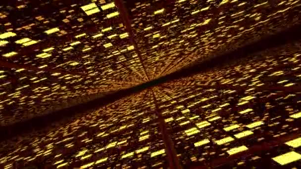 オレンジ色のランダムな光るタイル視点表面の抽象的な未来的な背景 廊下を移動 レンダリング図 — ストック動画