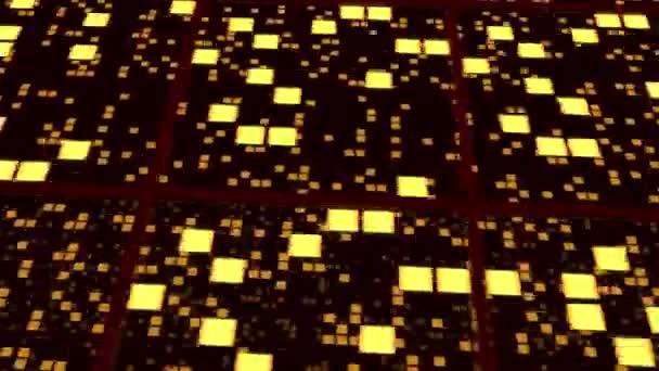 Fond futuriste abstrait de surfaces de perspective avec des tuiles lumineuses aléatoires orange, illustration de rendu 3d 