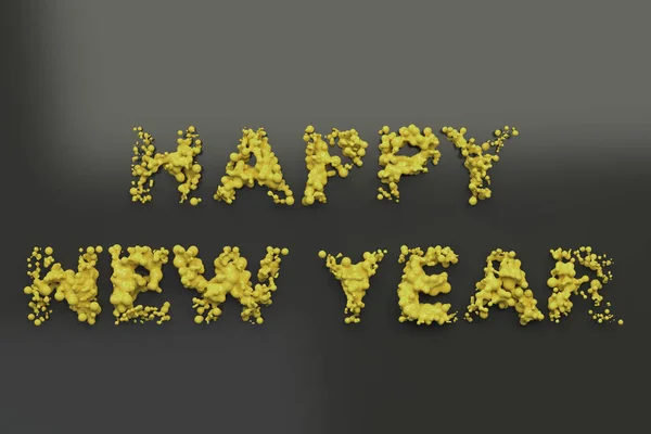 Рідко-жовті Щасливі новорічні слова з краплями на чорному фоні — стокове фото