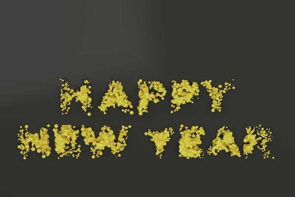 Рідко-жовті Щасливі новорічні слова з краплями на чорному фоні — стокове фото