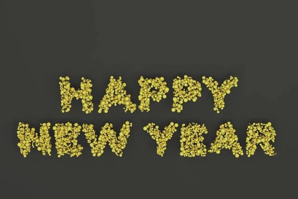 Felice anno nuovo parole da palle gialle su sfondo nero — Foto Stock