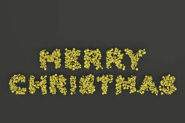 Neşeli Noel kelimenin sarı topları siyah arka plan üzerine — Stok fotoğraf
