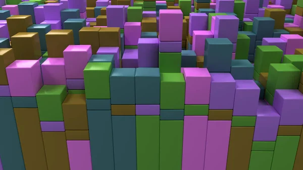 Parete di cubi blu, verde, marrone e viola — Foto Stock