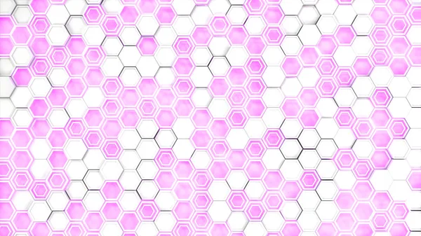 Abstrato 3d fundo feito de branco hexágonos no roxo brilhante — Fotografia de Stock