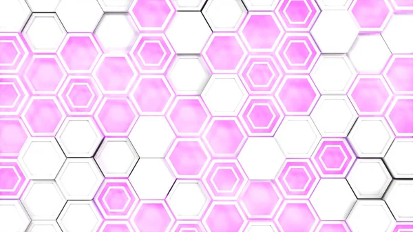 Abstrato 3d fundo feito de branco hexágonos no roxo brilhante — Fotografia de Stock