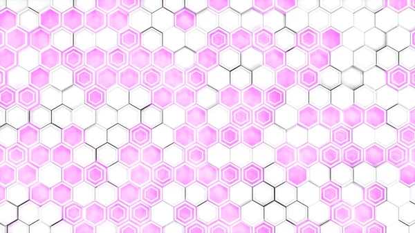 Abstrakt 3d bakgrund gjord av vit hexagoner på lila glödande — Stockfoto