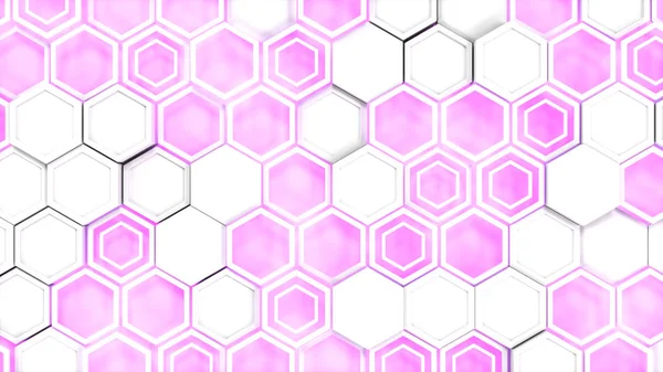 Abstract 3d background made of white hexagons on purple glowing — Stock Photo, Image