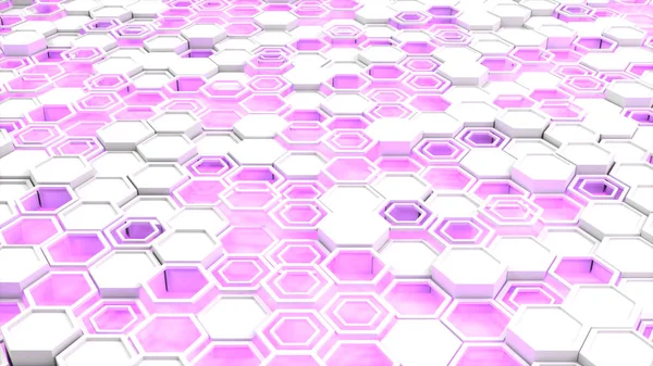 Fond 3d abstrait composé d'hexagones blancs sur fond violet brillant — Photo