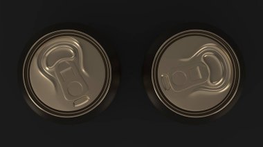 Mockup siyah arka plan üzerine iki küçük altın alüminyum soda kutular