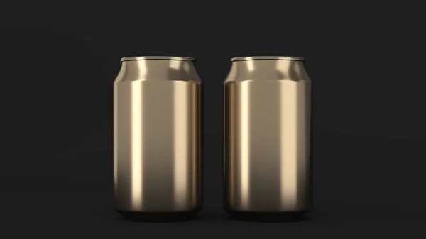 두 개의 작은 골드 알루미늄 음료수 캔 이랑 검은 배경에 — 스톡 사진
