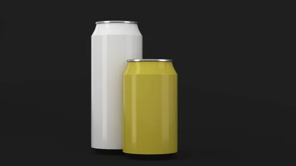 Grande branco e pequeno refrigerante amarelo latas mockup — Fotografia de Stock