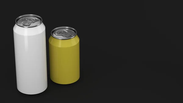 Grande branco e pequeno refrigerante amarelo latas mockup — Fotografia de Stock