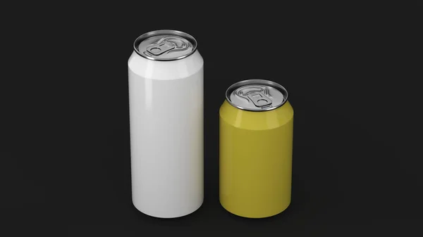 Grandes latas de refresco blanco y amarillo pequeño maqueta — Foto de Stock