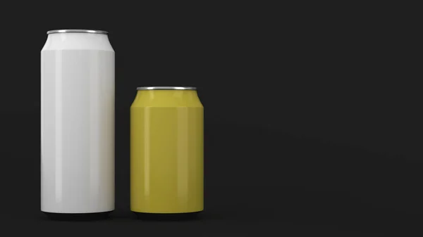 Grandes latas de refresco blanco y amarillo pequeño maqueta —  Fotos de Stock