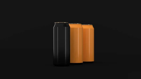 Cru de preto, latas de refrigerante laranja — Fotografia de Stock