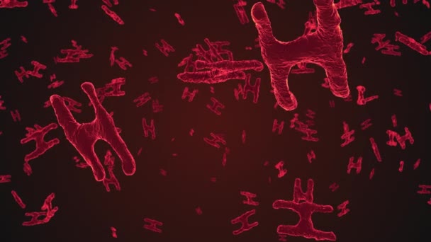 显微镜下的红色病毒细胞 细菌或感染的增殖 科学背景 渲染插图 — 图库视频影像