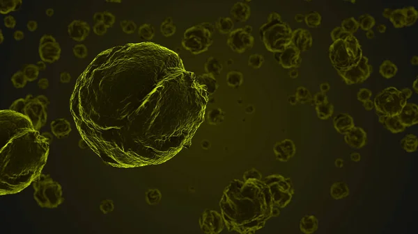 Absztrakt sárga vírus sejtek mikroszkóp alatt — Stock Fotó