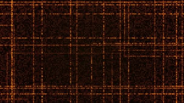 Fond abstrait de technologie numérique fait de particules orangées lumineuses en perspective avec la profondeur de champ. Lignes rectangulaires de particules. Grille de particules brillantes. Illustration de rendu 3D 
