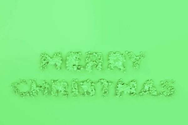 Liquid green Merry Christmas words with drops on green backgroun — Stock Photo, Image