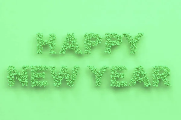 Щасливі новорічні слова з зелених кульок на зеленому фоні — стокове фото