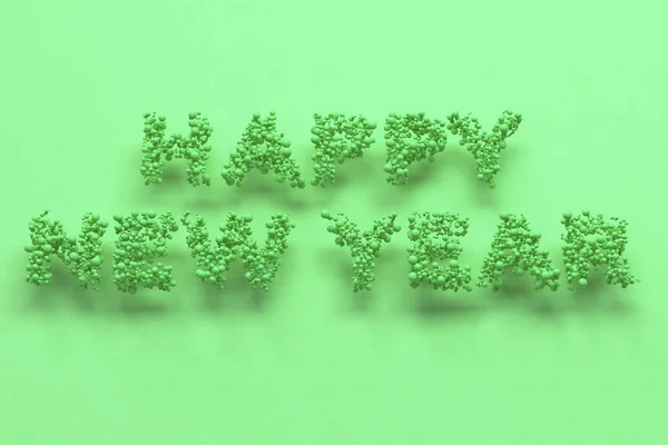 Felice anno nuovo parole da palline verdi su sfondo verde — Foto Stock