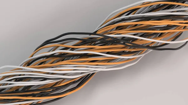 Câbles et fils torsadés noir, blanc et orange sur surfac blanc — Photo