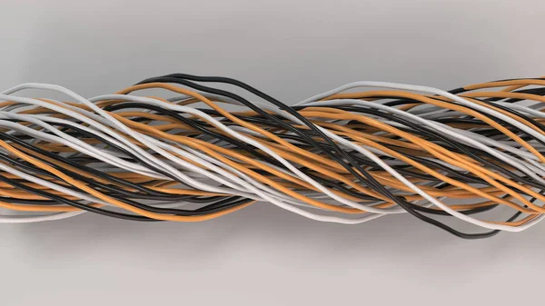 Twisted black, white and orange cables and wires on white surfac — Stock Photo, Image