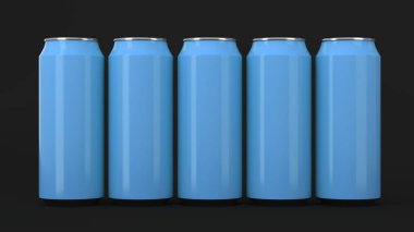  Siyah arka plan üzerine iki raws önünde duran mavi soda kutular