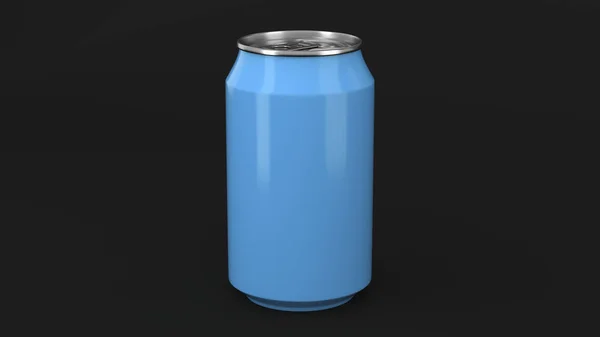 Blank small blue aluminium soda can mockup on black background — Stock Photo, Image