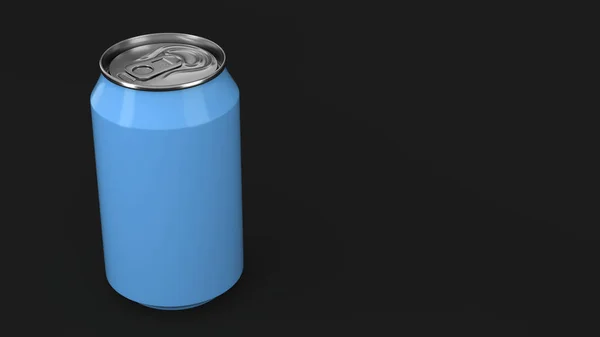 Puste małe aluminiowe niebieski soda może makieta na czarnym tle — Zdjęcie stockowe