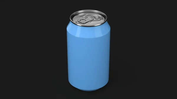 Bianco piccola soda di alluminio blu può mockup su sfondo nero — Foto Stock