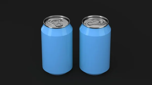 Due piccole lattine di alluminio blu mockup su sfondo nero — Foto Stock