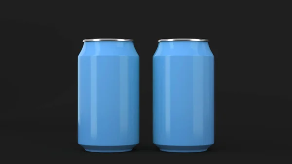 Twee kleine blauwe aluminium soda cans mockup op zwarte achtergrond — Stockfoto