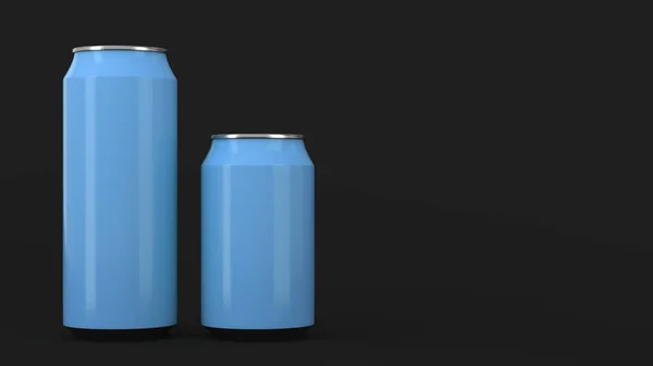 Grande e pequeno refrigerante azul latas mockup — Fotografia de Stock