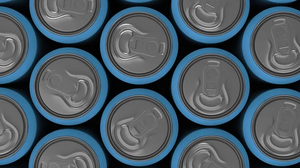 Große blaue Getränkedosen auf schwarzem Hintergrund — Stockfoto