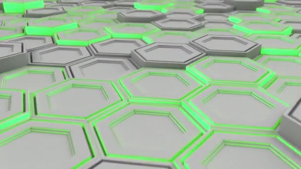 Abstrakter Technologischer Hintergrund Aus Weißen Sechsecken Mit Grünem Schein Wand — Stockvideo
