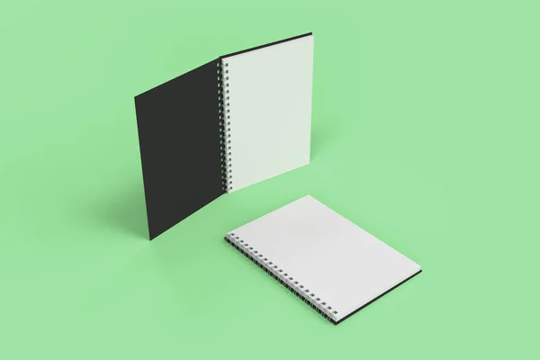Two notebooks with spiral bound on green background — Stock Photo, Image