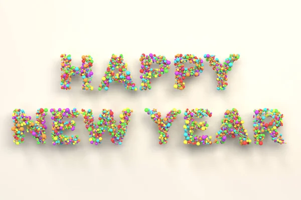 Щасливі новорічні слова з барвистих кульок на білому тлі — стокове фото