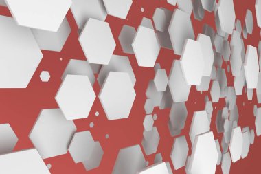 Rastgele büyüklükteki kırmızı zemin üzerine beyaz altıgenler