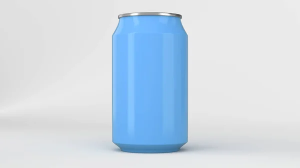 Soda aluminium biru kecil kosong dapat mockup pada latar belakang putih — Stok Foto