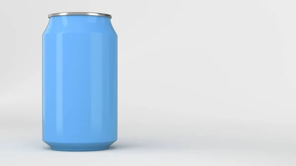 Lege kleine blauwe aluminium frisdrankblikje mockup op witte achtergrond — Stockfoto