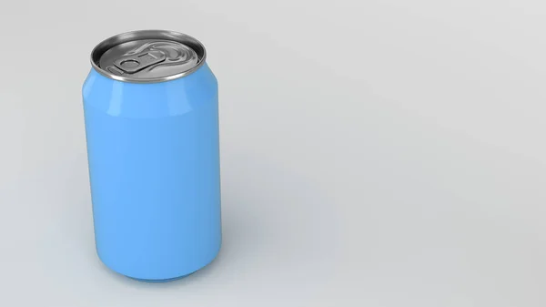 Petit soda en aluminium bleu blanc peut se maquiller sur fond blanc — Photo