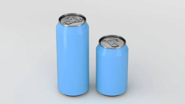 Velké a malé modré soda plechovky maketa — Stock fotografie