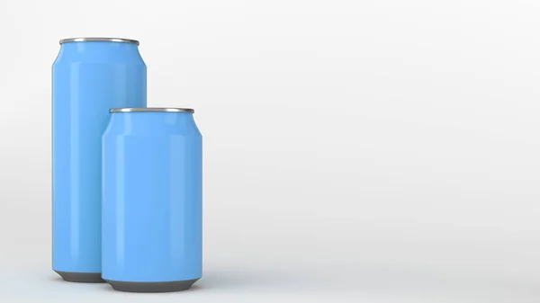 Duży i mały niebieski soda puszki makieta — Zdjęcie stockowe
