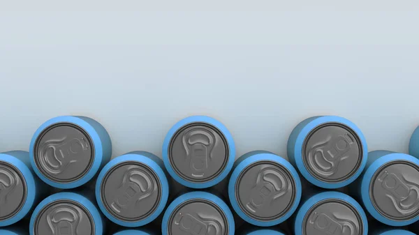 Grandes latas de refrigerante azul no fundo branco — Fotografia de Stock