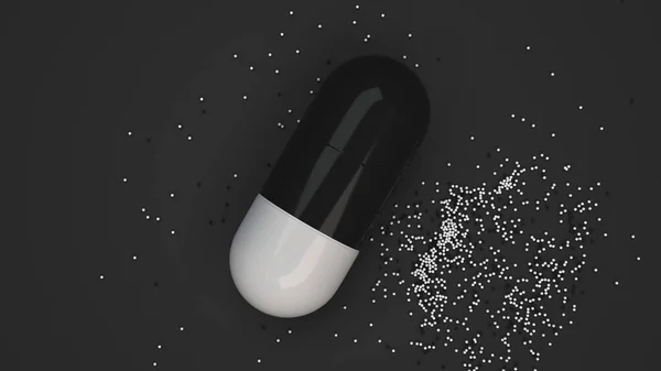 Capsula di medicina in bianco e nero su sfondo nero — Foto Stock
