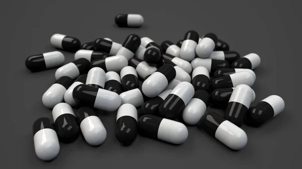 Pila de cápsulas de medicamentos en blanco y negro — Foto de Stock