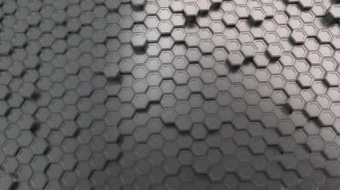 Soyut teknolojik arka plan metal altıgenler yaptı. Altıgen yanarak bahislerin doğru duvarına. 3D render illüstrasyon