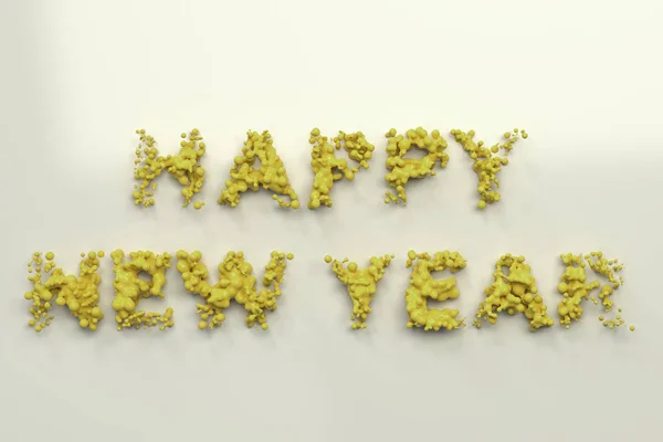 Рідко-жовті Щасливі новорічні слова з краплями на білому фоні — стокове фото